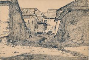 Hembach Gyula (?-?): Felsőerdőfalva (Felvidék), tus, papír, jelzett 25x19 cm