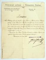 1908 A Péterváradi sörfőzde által kiállított bizonyítvány német nyelven / 1908 Peterwardeiner Brauhaus Zeugniss / warrant