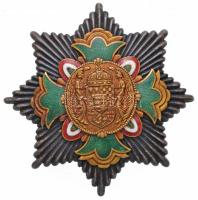 1929. "A Magyar Társadalom Legjobbjainak - A T.E.SZ. 1929" a Társadalmi Egyesületek Szövetségének kitüntetése, nemzetiszínű zománcozással díszített kereszt csillagon, közepén angyalos magyar címer díszítménnyel, hátoldalon szöveggel és két rögzítőpánttal ellátva, "BOCZÁN GY. BUDAPEST VII. RÁKÓCZI ÚT 6." gyártói jelzéssel (76mm) T:2 Hungary 1929. "Society's Finest" enamelled decoration of the League of the Social Associations, with maker's mark "BOCZÁN GY. BUDAPEST VII. RÁKÓCZI ÚT 6." (76mm) C:XF