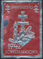 1942 Leventeifjúság Honvédkarácsony alumínium lemezke, kissé kopott, 6x4,5 cm
