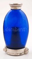 cca 1900 Dr. Dettweiler köpőcsésze, kobaltkék üvegtest fém szerelékkel, jelzett, jó állapotban, m:10,5 cm