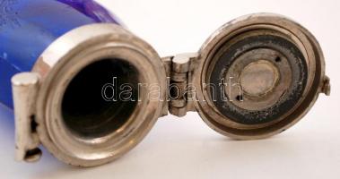 cca 1900 Dr. Dettweiler köpőcsésze, kobaltkék üvegtest fém szerelékkel, jelzett, jó állapotban, m:10...