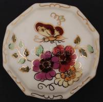 Zsolnay pillangó mintás ékszeres dobozka, kézzel festett, jelzett, hibátlan, d:8,5 cm