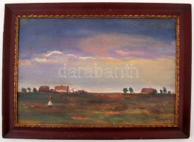 Tornyai jelzéssel: Alföldi táj. Olaj, karton, jelzett, fa keretben, 31x45 cm