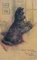 Skye Terrier Puppy, Raphael Tuck & Sons Oilfacsim Sketches of doggies Series s: Maud West Watson