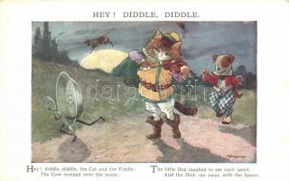 Hey! Diddle Diddle... fairytale art postcard by C. W. Faulkner & Co. Ltd. Series 1633 artist signed