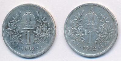 Ausztria 1902-1903. 1K Ag "Ferenc József" (2x) T:2-,3 Austria 1902-1903. 1 Corona Ag "Franz Joseph" (2x) C:VF,F