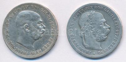 Ausztria 1904-1912. 1K Ag "Ferenc József" (2x) egyik vésett fejű T:2-
Austria 1904-1912. ...
