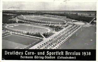 1938 Wroclaw, Breslau; Deutsches Turn- und Sportfest, Hermann Göring Stadion / German Sport Championship, aerial view of the stadium So. Stpl (EK)