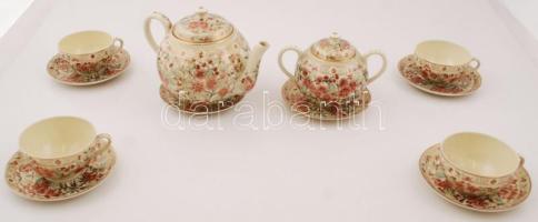 Zsolnay perzsa mintás hiányos teás készlet, kézzel festett, jelzett, hibátlan