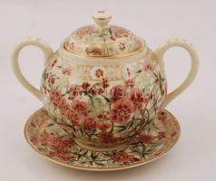 Zsolnay perzsa mintás hiányos teás készlet, kézzel festett, jelzett, hibátlan