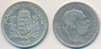 1893KB 1K Ag "Ferenc József" + 1939. 1P Ag T:2,2-,3