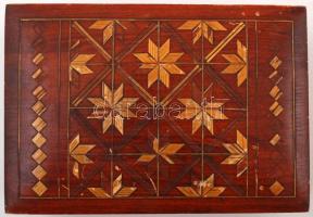 Intarziás fa doboz, intarzia hiányos, 21×14 cm