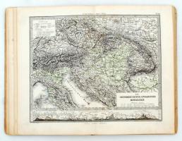 1872 Emil von Sydow's Schulatlas, 42 db térkép, közte több kihajthatóval, belsejében grafitceruzás jegyzetekkel / 1872 Emil von Sydow's atlas with 42 maps