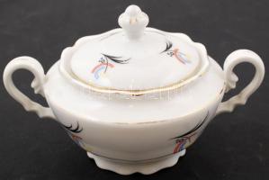 Chodau Csehszlovákia porcelán cukortartó, lepattanással, kopásnyomokkal, jelzett, d: 13 cm; m: 11 cm