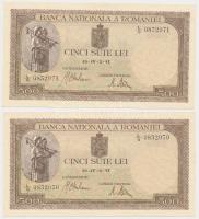 Románia 1941. 500L (2x) sorszámkövetők T:I- Romania 1941. 500 Lei (2x) sequential serials C:AU