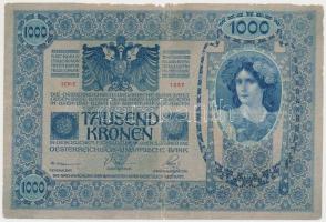 1902. 1000K áthúzott, hamis piros "Magyarország" körbélyegzővel és a hamis körbélyegzőről ...