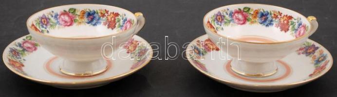 Limoges-i virámintás porcelán teáscsésze csészealjjal, 2 db, matricás, hibátlan, jelzett