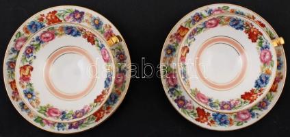 Limoges-i virámintás porcelán teáscsésze csészealjjal, 2 db, matricás, hibátlan, jelzett