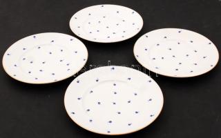 Herendi kék virágmintás porcelán lapos tányér, 4 db, matricás, hibátlan, jelzett, d: 25 cm