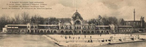 Budapest XIV. Korcsolyázó Egylet műjégpályája, Milleniumi emlékmű, panoramacard (hajtásnál szakadt / bent til broken)