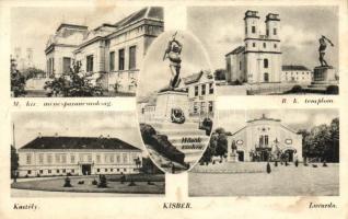 Kisbér, kastély, Hősök szobra, lovarda, M. kir. ménesparancsnokság (fa)