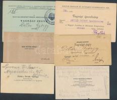1921-1937 Détári Dettár György(1892-1951) festőművész igazolványai(tagsági jegyek) és névjegykártyái, 11 db