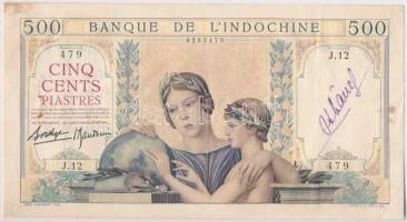 Francia Indokína 1939. 500P aláírással T:III kis ly. French Indo-China 1939. 500 Piastres with signature C:F small hole
