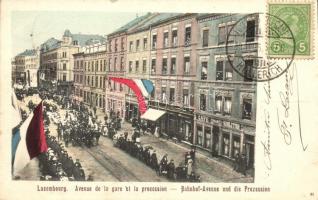 Luxembourg, Avenue de la gare et la procession / Bahnhof-Avenue und die Prozession