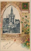 Konstanz, Münster / abbey, Emb. floral litho (EK)