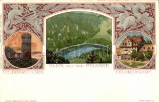Feldsee, Feldbergsee; Feldbergturm, Feldberghof. Veltens Künstlerkarte No. 24. Art Nouveau litho