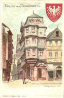 Frankfurt am Main, Lutherhaus; Rosenblatt Künstlerkarte No. 3290. / Luther house, coat of arms litho s: R. Werner