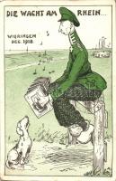 Die Wacht am Rhein... Wieringen Dec, 1918 / Wilhelm von Preussen, satirical postcard