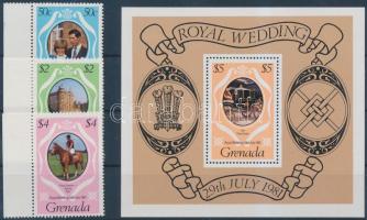 Károly és Diana esküvője ívszéli sor + öntapadós bélyegfüzet Mi 1097-1099 A + 1101-1103 + blokk Mi 96