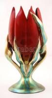 Zsolnay modern tulipán váza, eozin mázas, plasztikus díszítésekkel, jelzett, hibátlan, m:20 cm, d:6,...