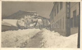 1930 Barcarozsnyó, Rasnov, Rosenau; Templom utca télen / Kirchgasse / street in winter, photo