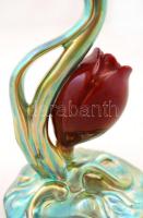 Zsolnay modern tulipán váza, eozin mázas, plasztikus díszítésekkel, jelzett, hibátlan, m:26 cm