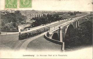 Luxembourg, Le Nouveau Pont et la Passarelle / New bridge, gangway, locomotive