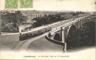 Luxembourg, Le Nouveau Pont et la Passarelle / New bridge, gangway, locomotive