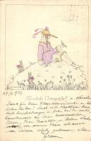 Ostergrüsse / Easter, Austrian art postcard s: Mela Koehler (wet damage)