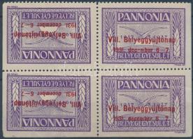 1931 VIII. Bélyeggyűjtőnap fordított levélzáró négyestömb (törések)