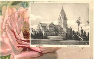 Aachen, Salvatorkirche; Verlag & Lichtdruck von Knackstedt & Näther / church, floral litho frame