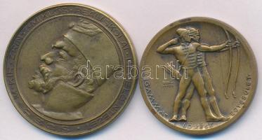 Berán Lajos (1882-1943) 1942. " 'Gamma' Lövész Egyesület / 1942 házi bajnokság csapat XVI." Br díjérem (32mm) + ~1930-1940. "Magyar Királyi Zrinyi Miklós Reáliskola Nevelőintézet Pécs / II. Torna egyéni II." Br díjérem (35mm)  T:2