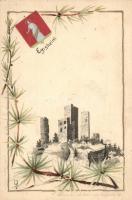 Eguisheim, Egisheim; Burg, Kunstverlag von Felix Luib / coat of arms, floral litho