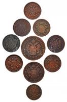 Vegyes: 1851-1885. 10db klf magyar és osztrák Cu krajcár T:2,2-,3