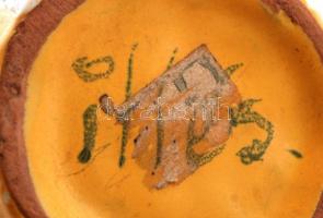 Illés jelzésű dekoratív váza, festett mázas kerámia, jelzett, hibátlan, m:39 cm