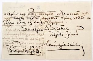 1911 Károlyi Mihály (1875-1955) politikus, miniszterelnök saját kézzel írt levele, melyben a Hangya ...