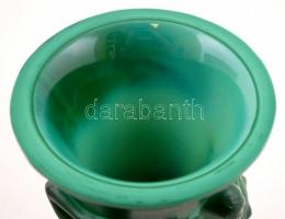 cca 1930 Kurt Schlevogt tervezte malachit üveg váza, figurális díszítéssel, jelzett, hibátlan, m:21 ...