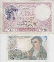 Franciaország 1939. 5Fr + 1943. 5Fr T:restaurált France 1939. 5 Francs + 1943. 5 Francs C:restored