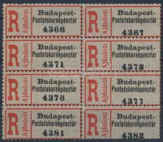 ~1930 Ajánlási ragjegy "Budapest - Postatakarékpénztár" nyolcastömb